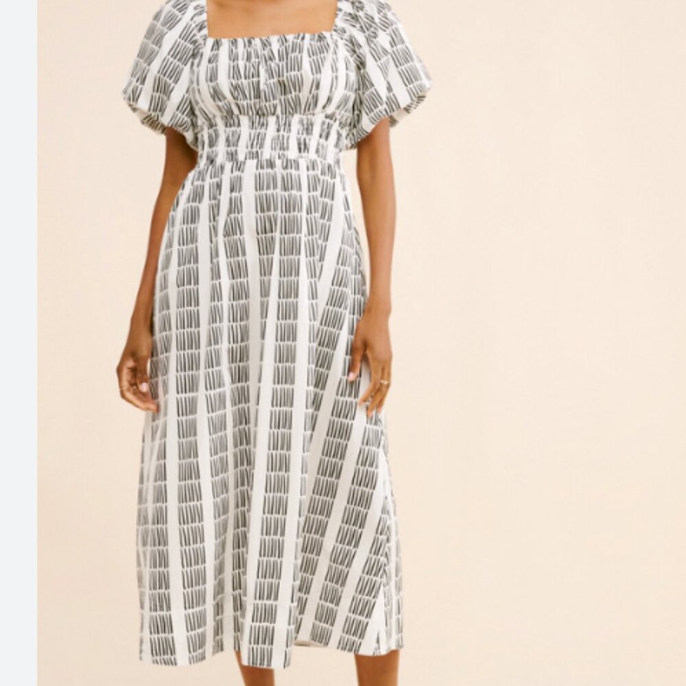 Maeve Navy and White Midi Dress